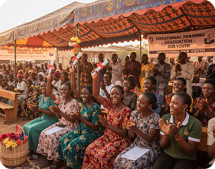 Young women celebrating at a vocational training graduation